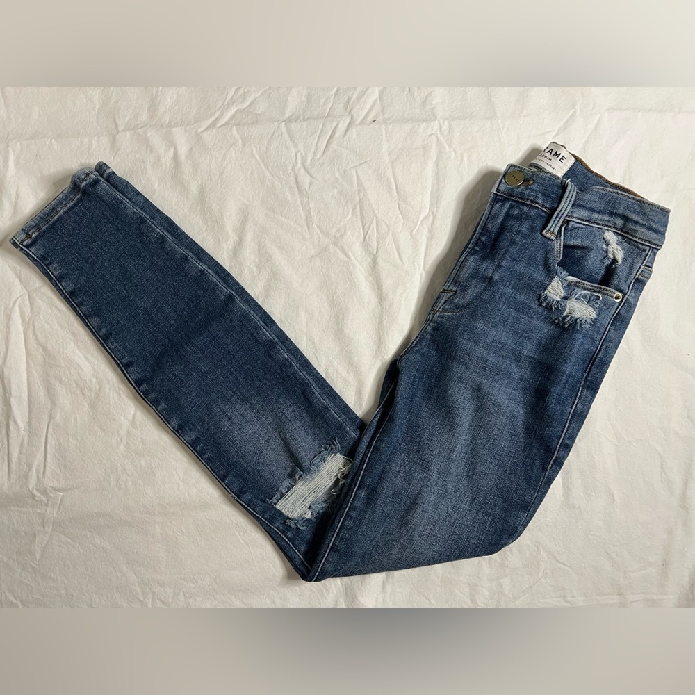 Frame Le High Skinny Distressed Blue Jeans 25 - Picture 12 of 12